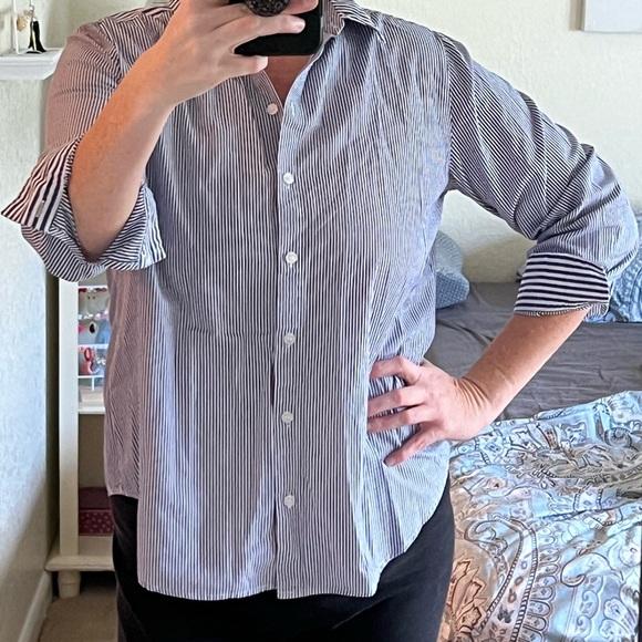 Chicos size 2 (12-14) striped button up 3/4 length sleeve top - Picture 4 of 8